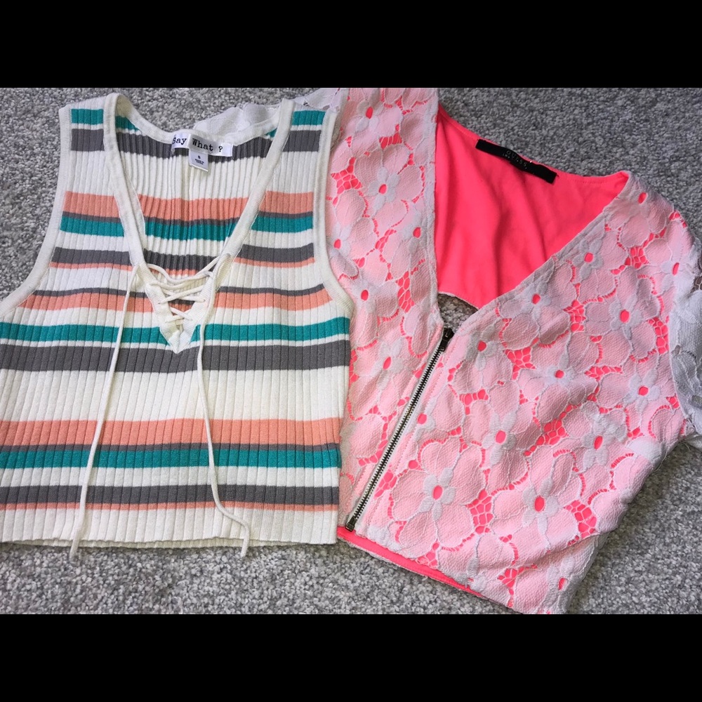 Guess open back crop top + soft knit crop tank